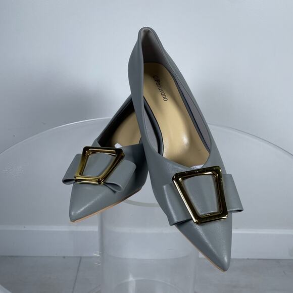 C.Paravano Women's UK 40/US 9-9.5 Kitten Heel Pumps Leather Grey Buckle Business - Picture 1 of 12